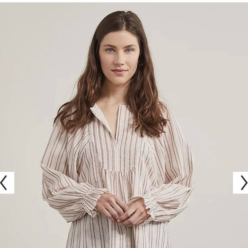 Elizabeth And James Stripe Pintuck Peasant Blouse Red Cream Large